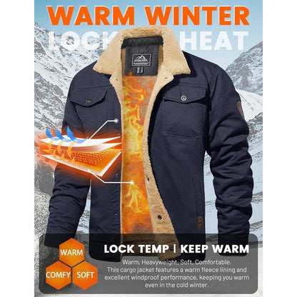 Herren Fleecejacke Winterparka Dunkelblau mit 5 Taschen