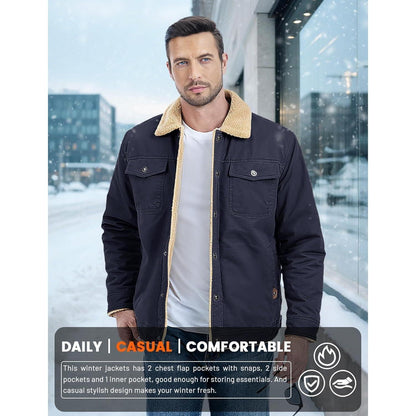 Herren Fleecejacke Winterparka Dunkelblau mit 5 Taschen