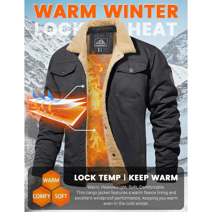 Herren Fleecejacke Winterparka mit 5 Taschen – Dunkelgrau