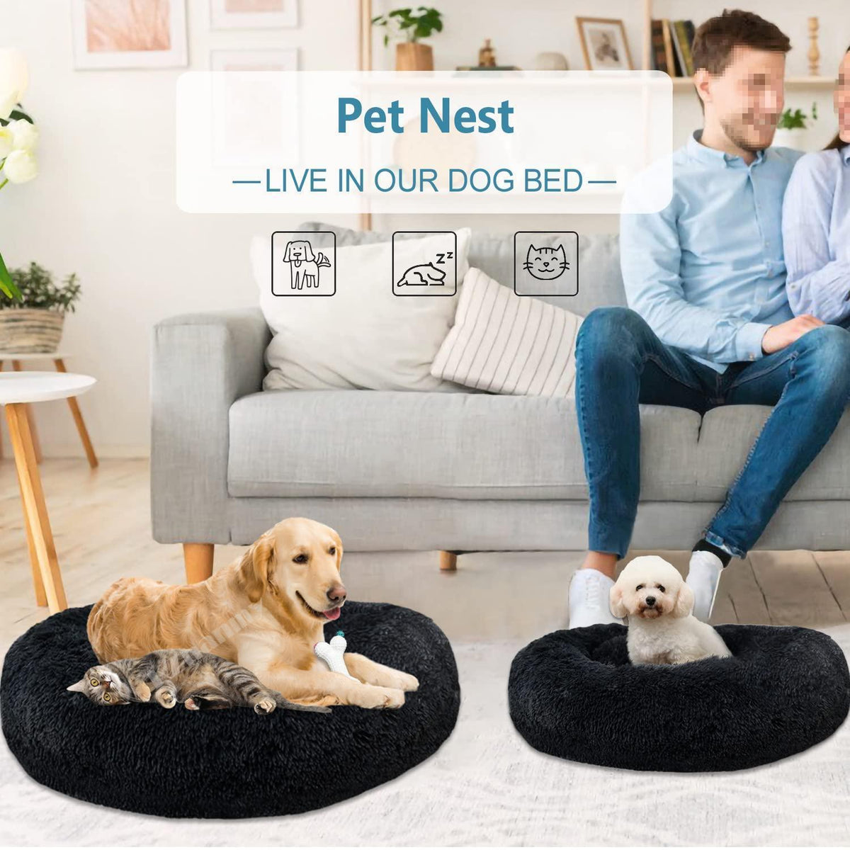 Rundes Hundebett Flauschig Donut – Bequemes Hundesofa in 12 Farben