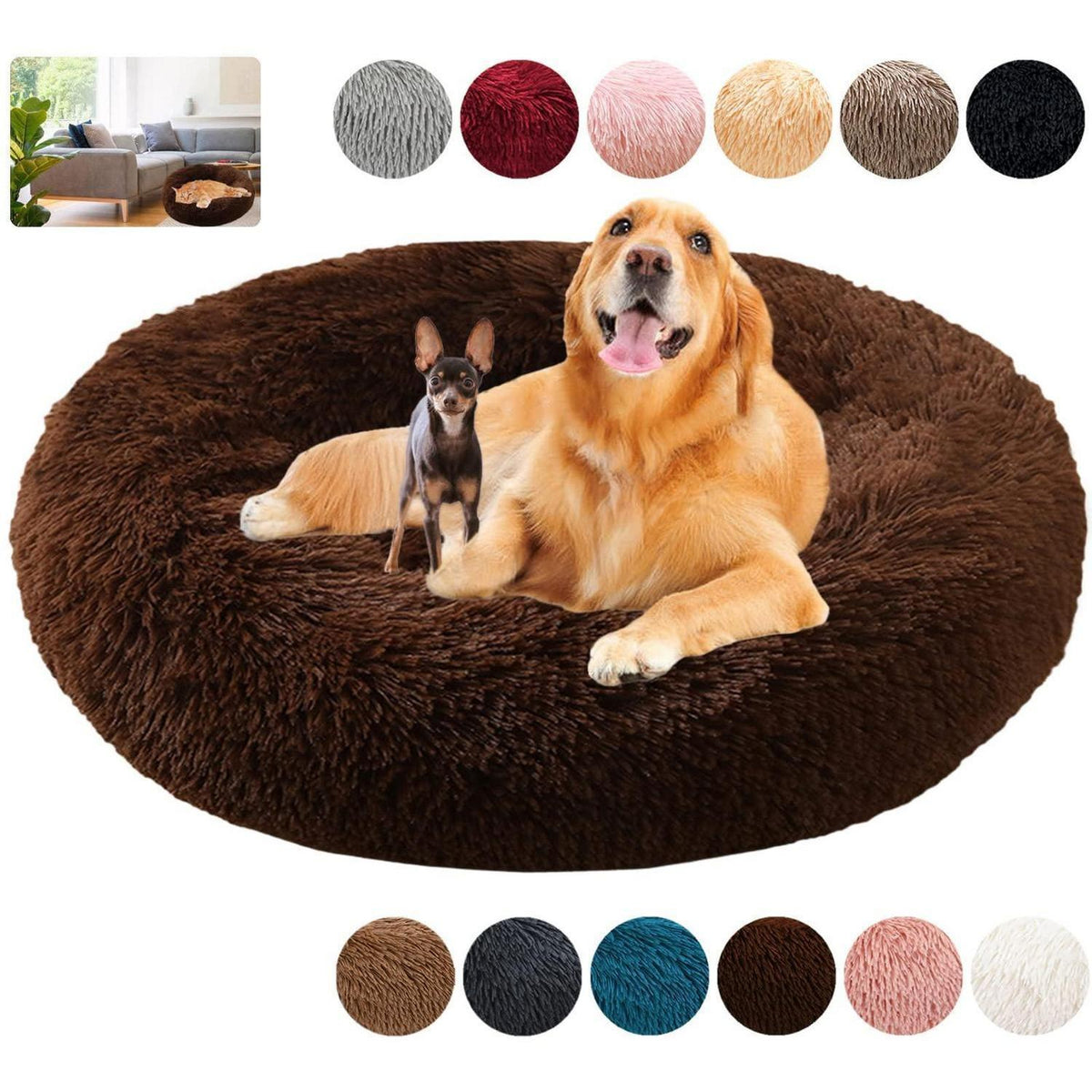 Rundes Hundebett Flauschig Donut – Bequemes Hundesofa 5XL Braun