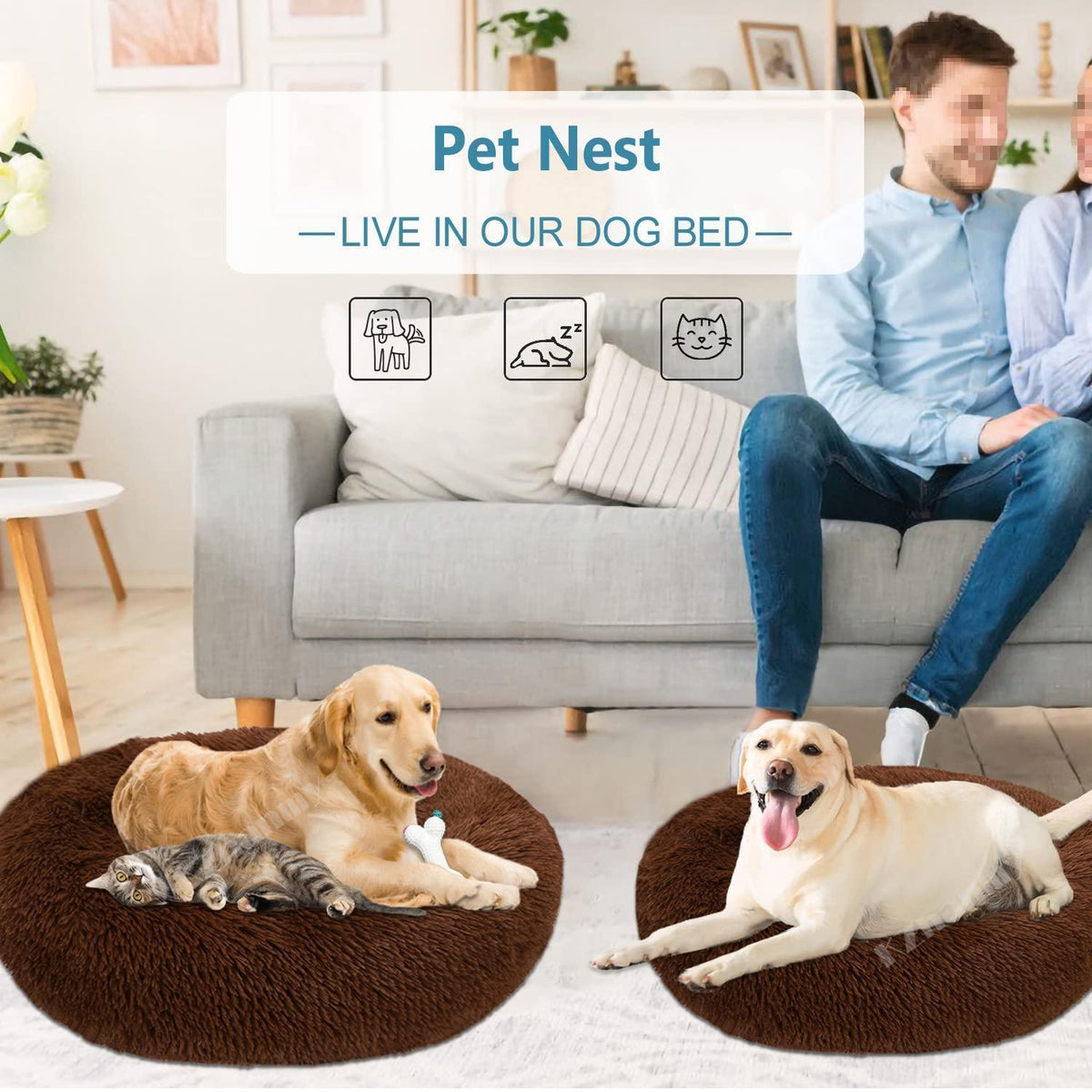 Rundes Hundebett Flauschig Donut – Bequemes Hundesofa 5XL Braun