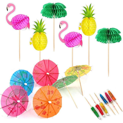 70 Cocktailspieße mit Flamingo, Ananas & Palme für Partys