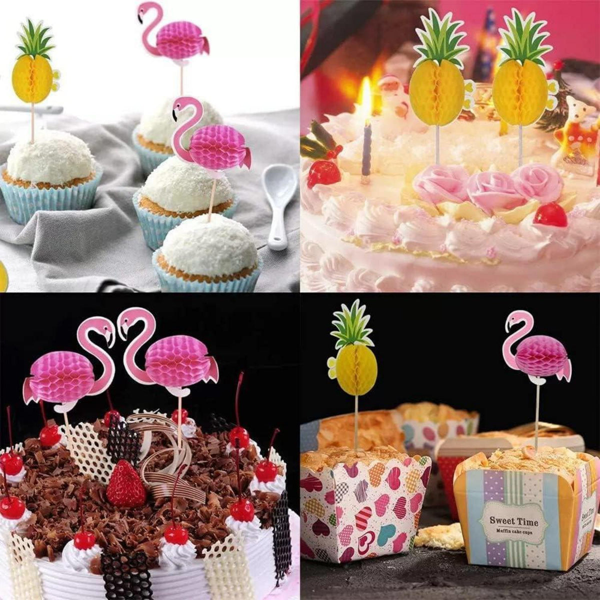 70 Cocktailspieße mit Flamingo, Ananas & Palme für Partys