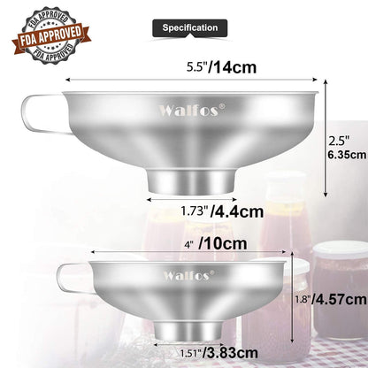 Walfos Edelstahl Trichter Set Marmeladentrichter große Öffnung 4.4cm 3,8cm