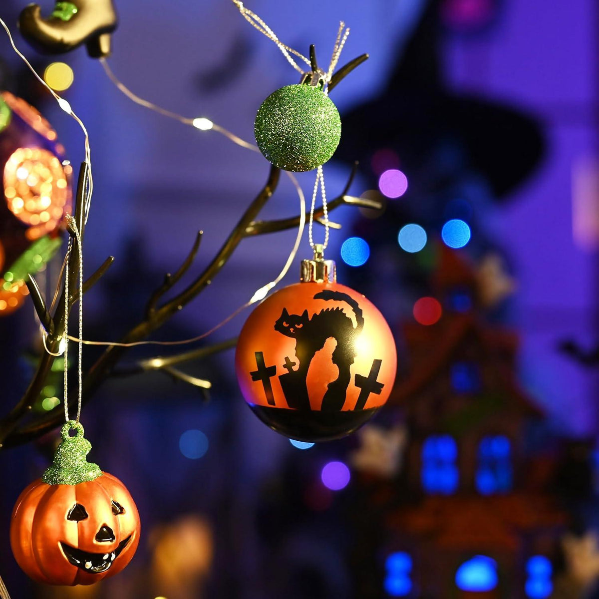 40er Set Halloween Kugeln Kürbis Deko Baumhänger bruchsicher