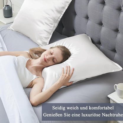 Satin Kissenbezug 80x80 2er Set Weich Seide Curly Haar Ivory