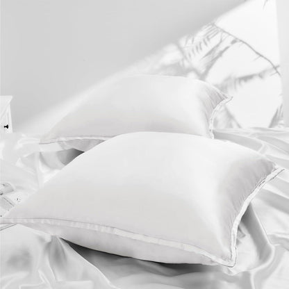 Satin Kissenbezug 80x80 2er Set Weiß Weich Seidig Reißverschluss