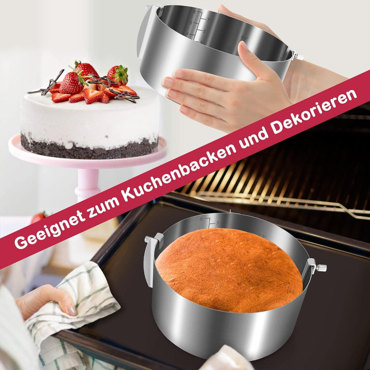 Verstellbarer Tortenring aus verdicktem 304-Edelstahl mit Skala - Ø16-Ø30cm, Backform mit Schrauben