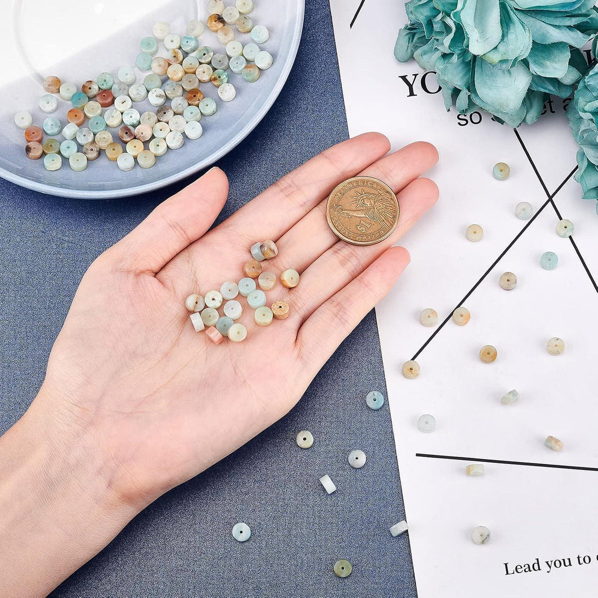DIY Schmuckset Amazonit Perlen & Elastischer Faden