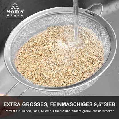 Feinmaschsieb-Set Premium Edelstahl Rahmen Griff Gemüse Pasta Tee 4 Größen
