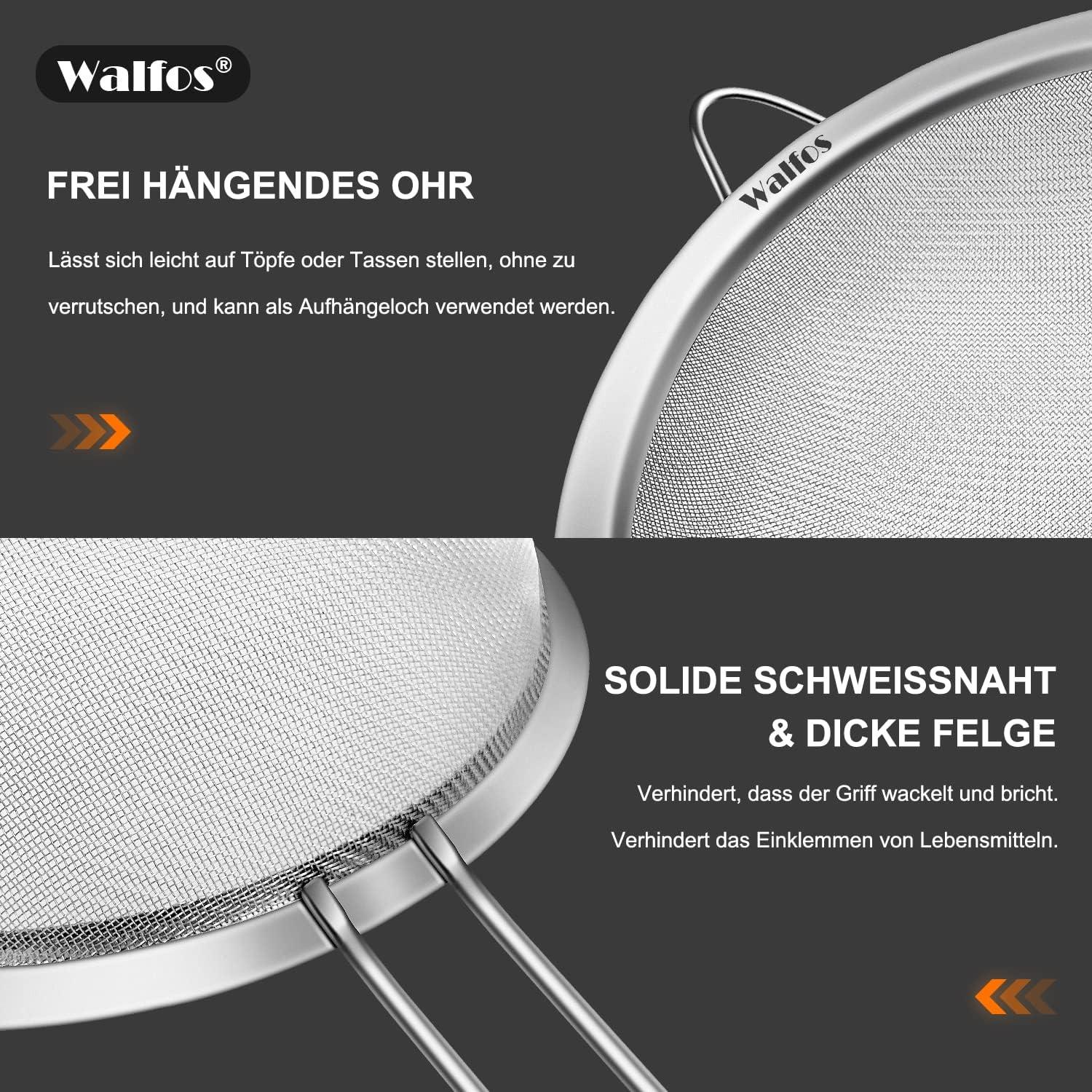 Feinmaschensieb Edelstahl verstärkter Rahmen langer Griff