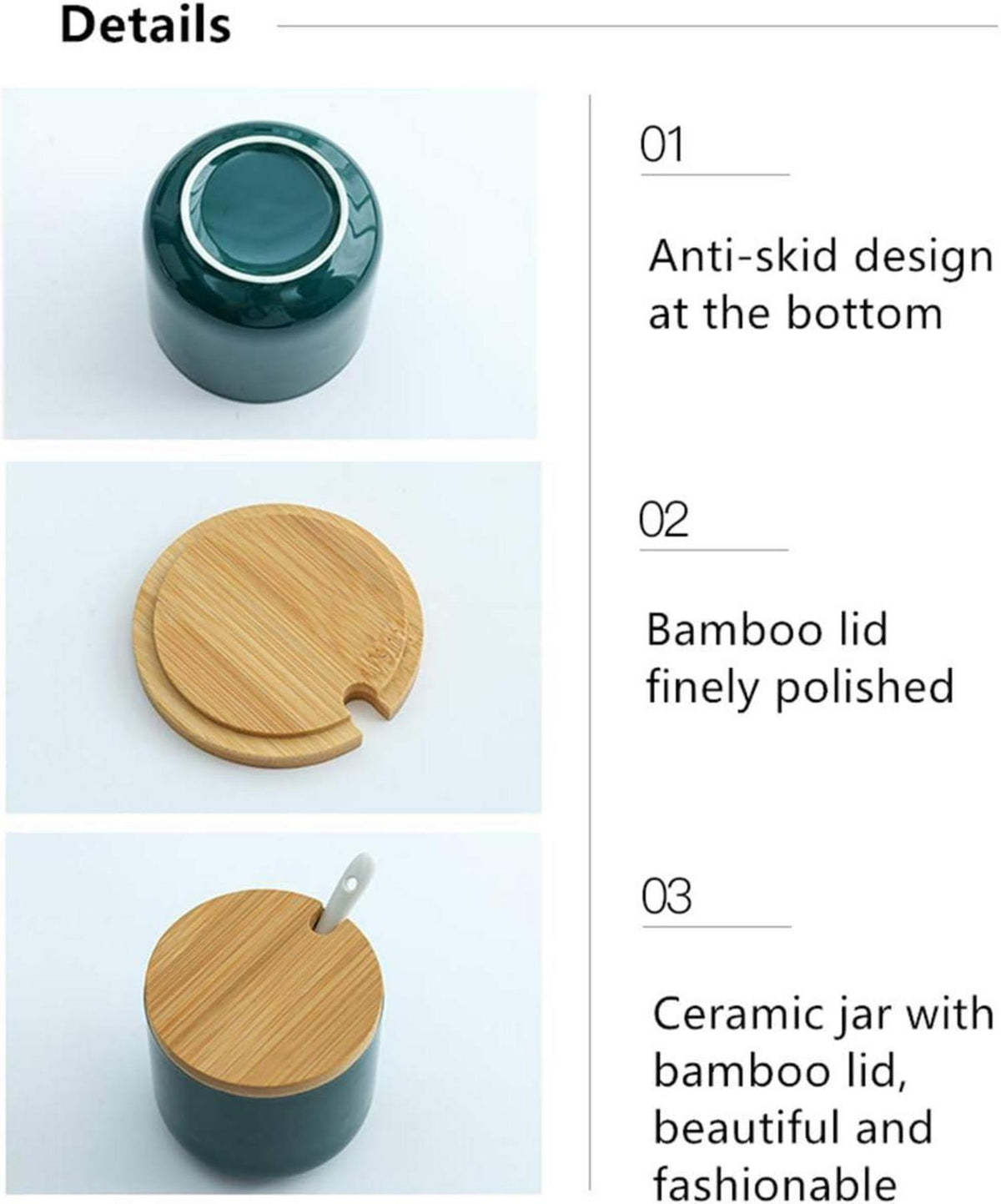 Keramik Gewürzdosen Set Salz Zuckerdose Bambus Löffel 260ml