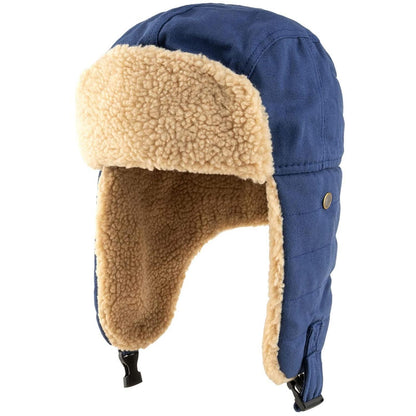 Herren Wintermütze mit Ohrenklappen in Lederoptik, blau