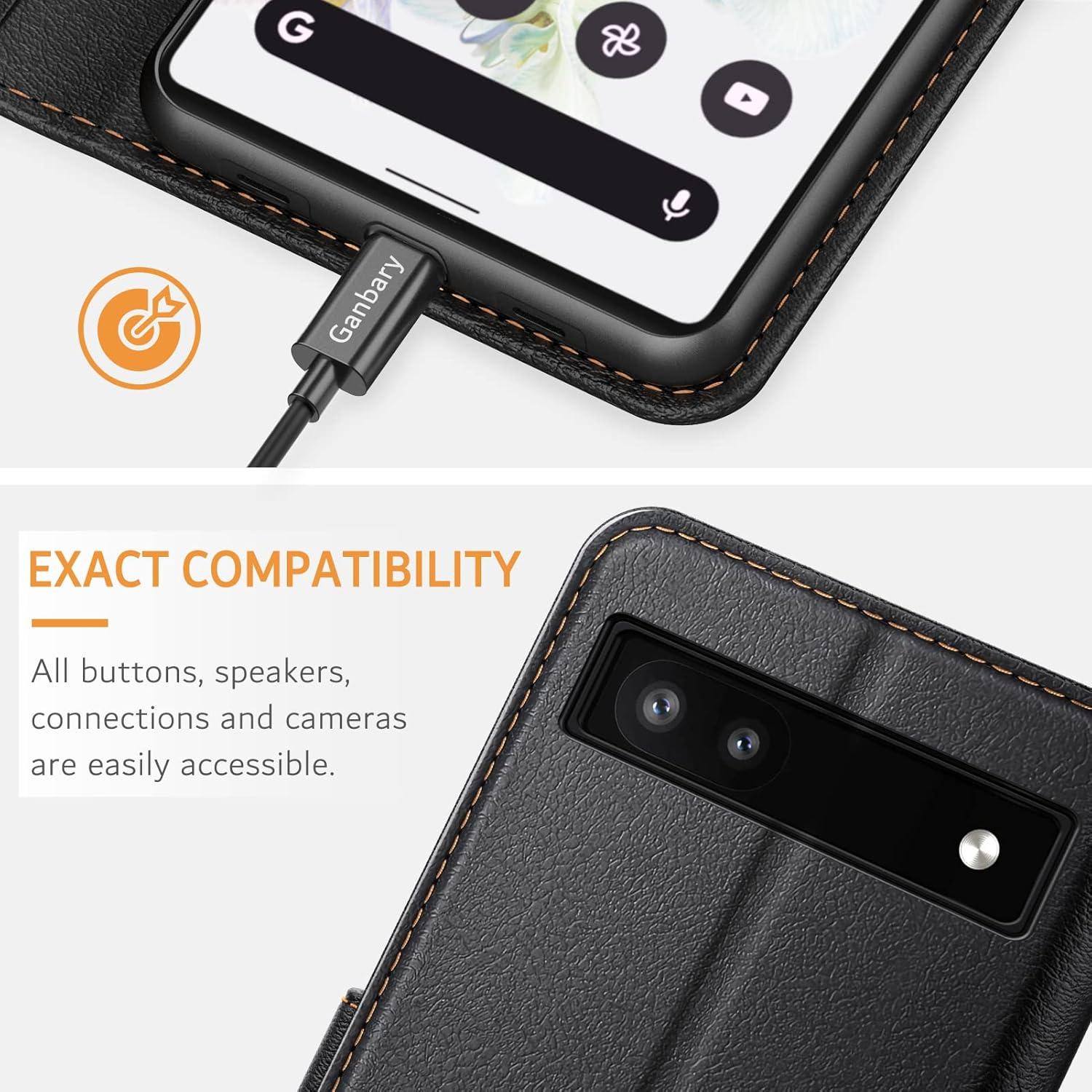Handyhülle Google Pixel 6a Leder Flipcase Schwarz Magnet Standfunktion