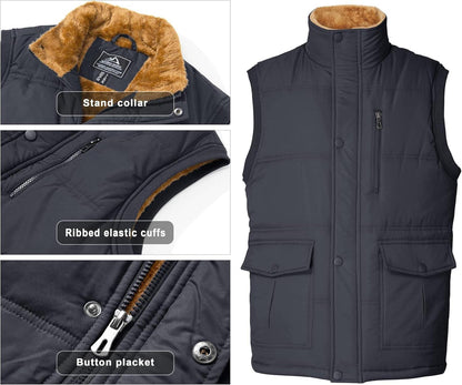 Winterweste Herren Gefüttert Outdoor Fleeceweste Stehkragen Taschen