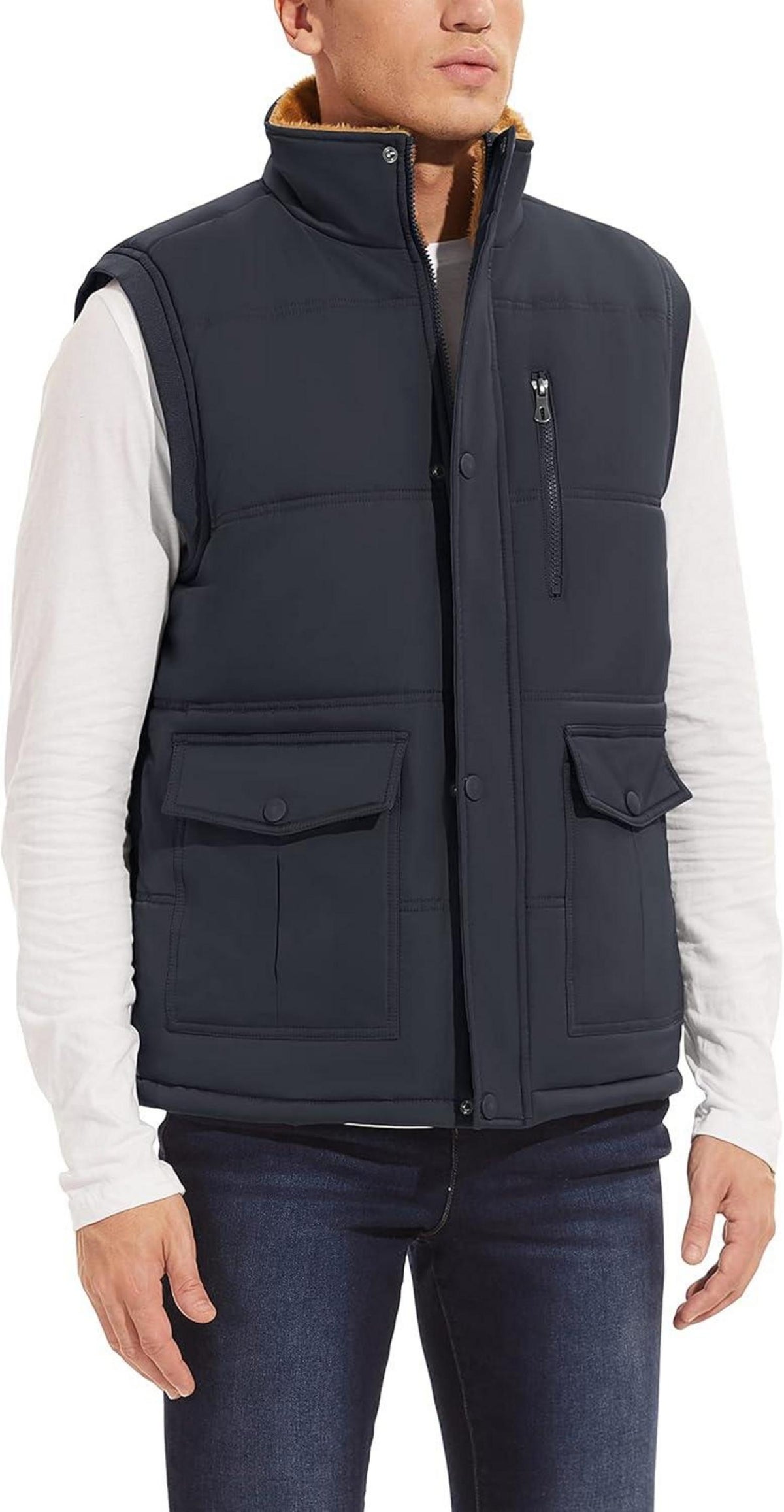 Herren Winterweste Gefüttert Outdoor Fleeceweste Taschen