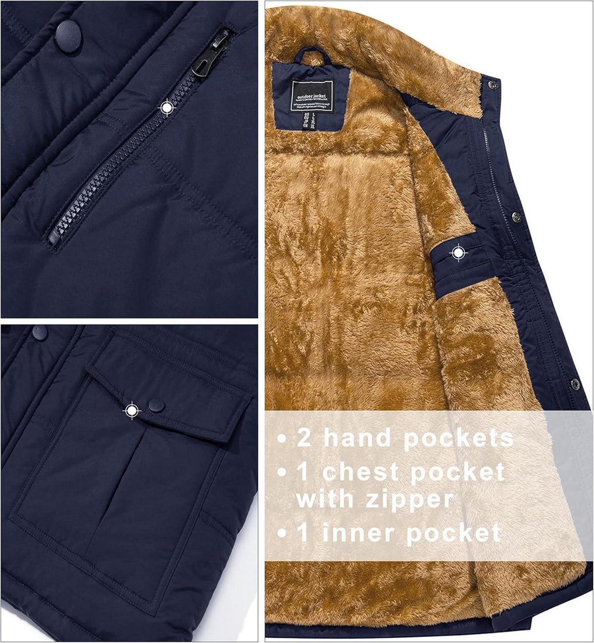 Herren Winterweste Gefüttert Fleeceweste Winddicht Outdoor Weste Thermo