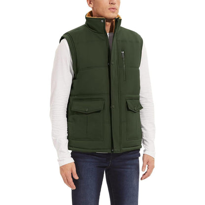 Gefütterte Fleeceweste Herren – Winterjacke Ärmellos, Mehr Taschen, Armeegrün