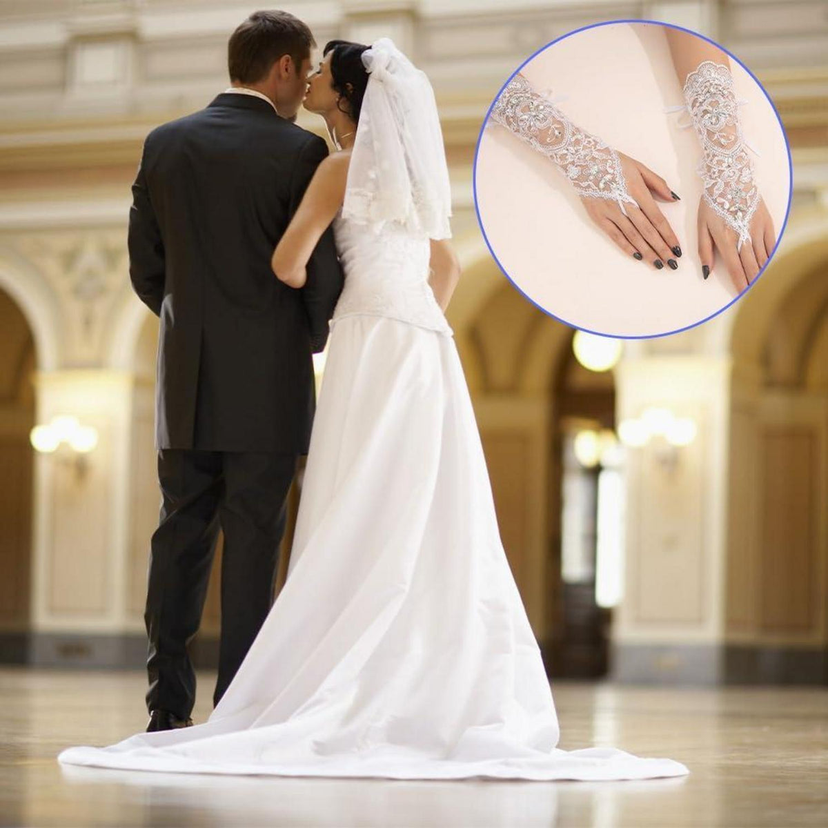 Spitzenhandschuhe Damen Weiß Fingerlos für Ball & Hochzeit