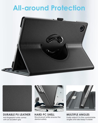 TiMOVO Galaxy Tab A8 10,5 Zoll Hülle Schwarz PU Leder 90° Drehbar Standfunktion