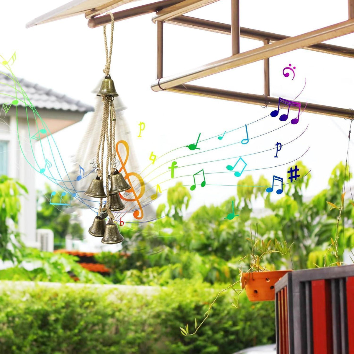 Hexenglocken Windspiel mit Schutzamuletten für den Garten