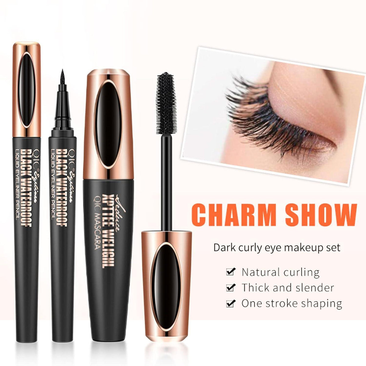4D Silk Fiber Mascara + Eyeliner Duo Set Waterproof Schwarz Langlebig