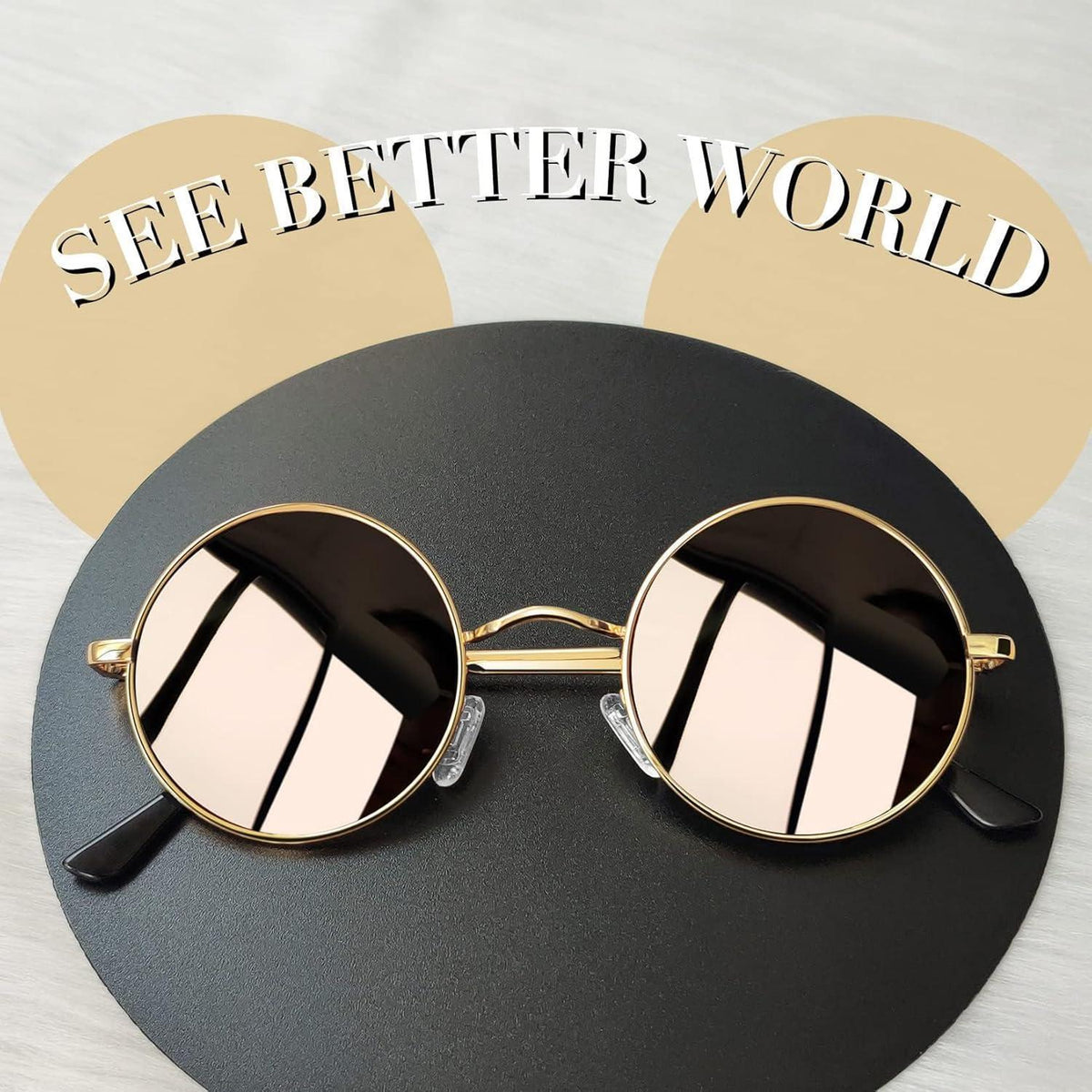 Retro Runde Sonnenbrille Herren Damen Polarisierte Vintage Hippie UV400 Gold Rosa