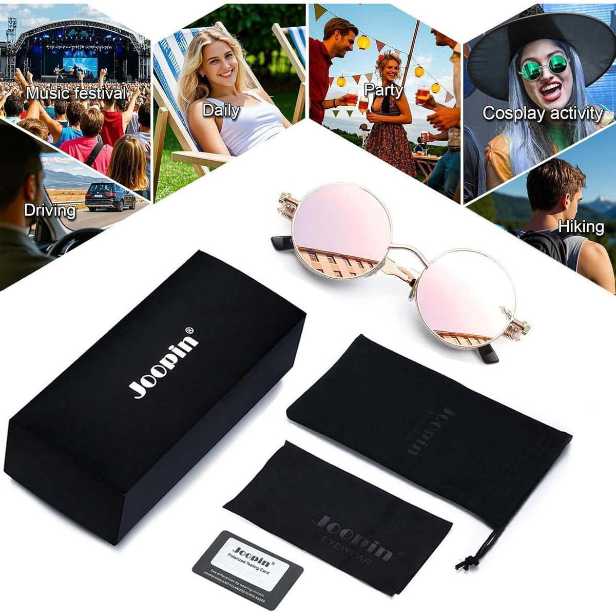 Retro Runde Sonnenbrille Herren Damen Polarisierte Vintage Hippie UV400 Gold Rosa