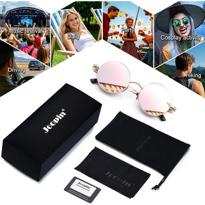 Retro Runde Sonnenbrille Herren Damen Polarisierte Vintage Hippie UV400 Gold Rosa