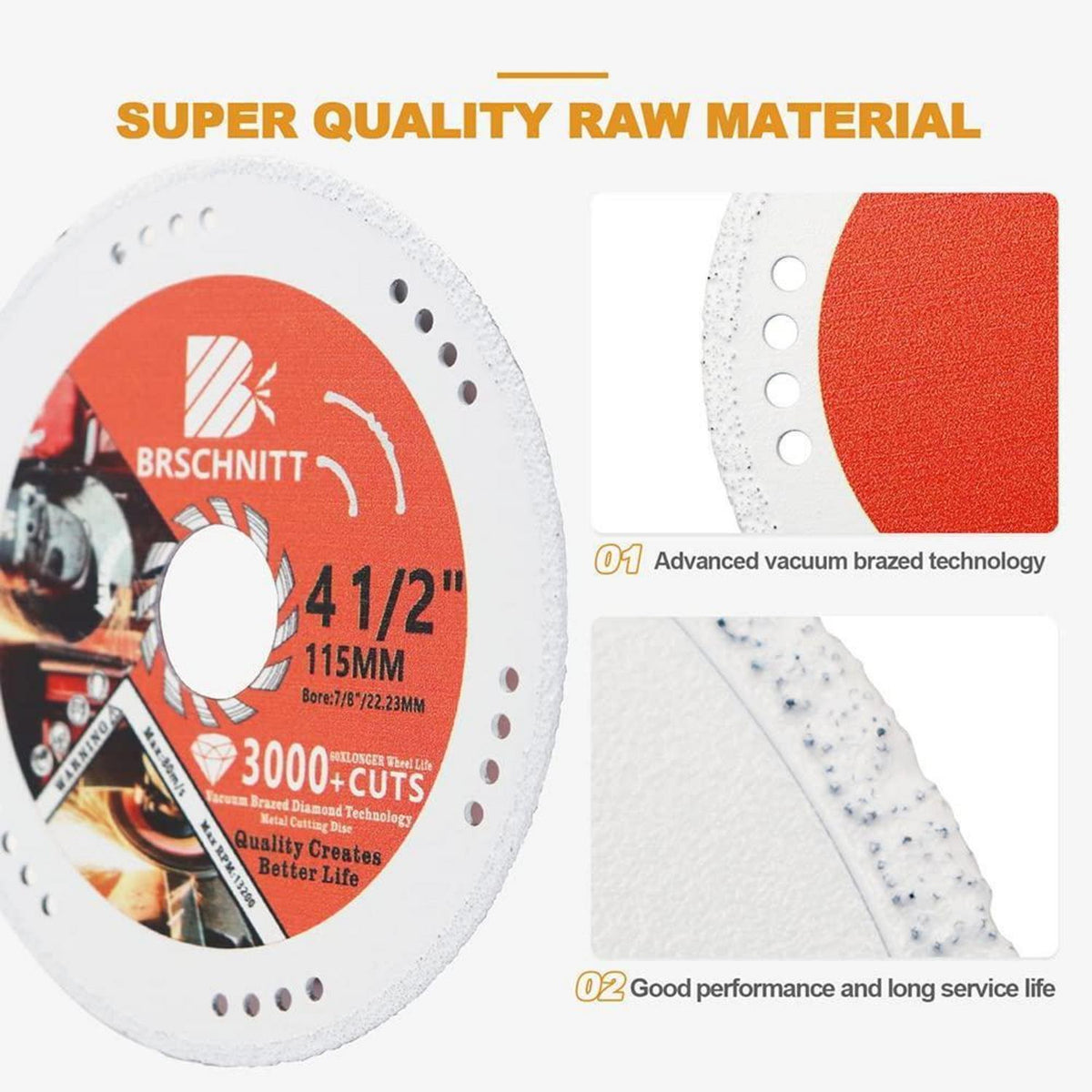 Diamanttrennscheiben 115mm, 4 Stück, Vakuumgelötet für Metall