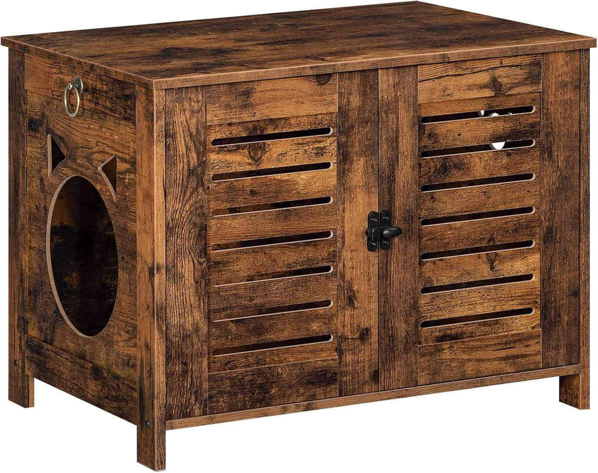 Katzenklo Schrank aus Holz Jalousien-Stil 60x45x50 Vintagebraun