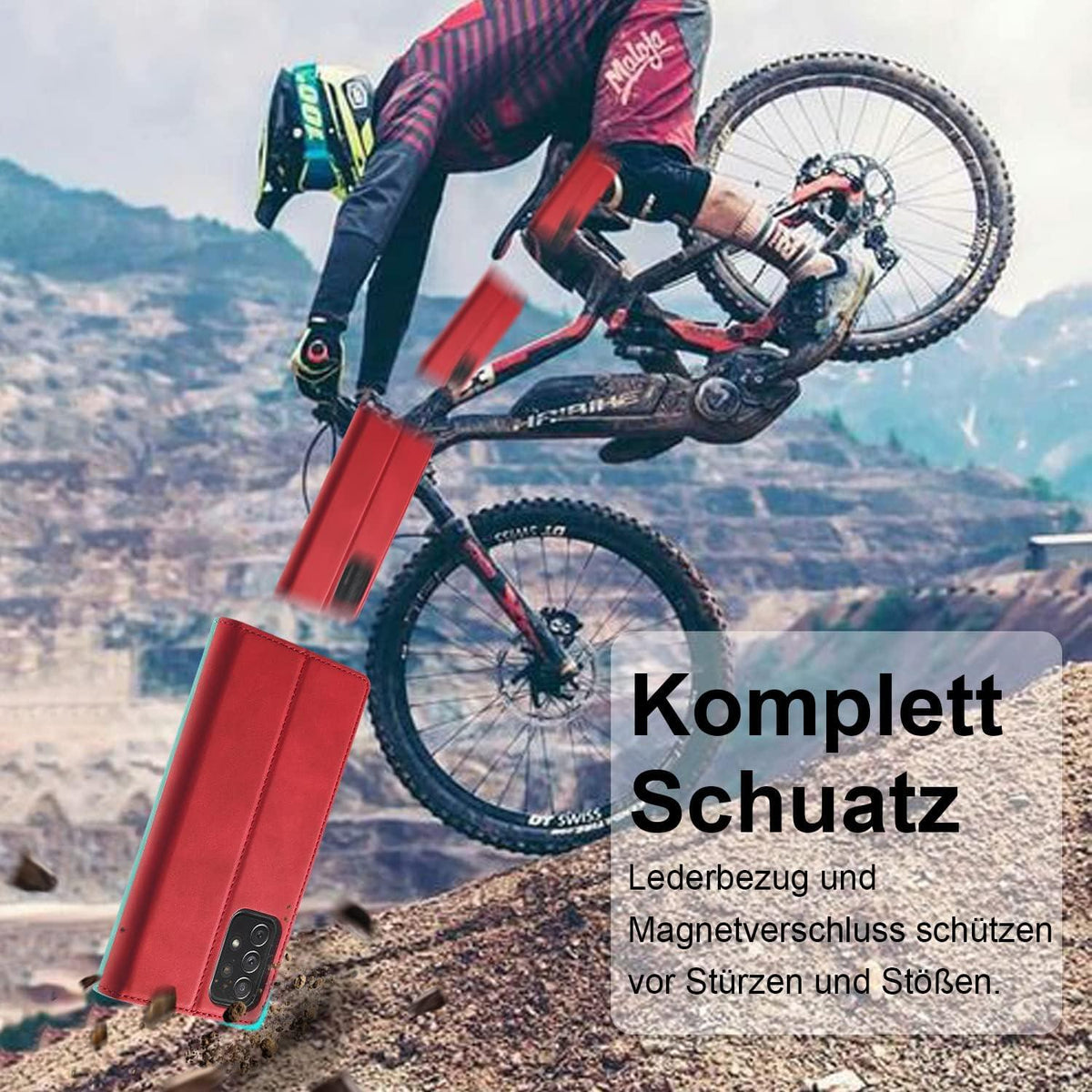 Samsung Galaxy A53 Hülle 2023 Leder Schutzhülle Klappbar Rot
