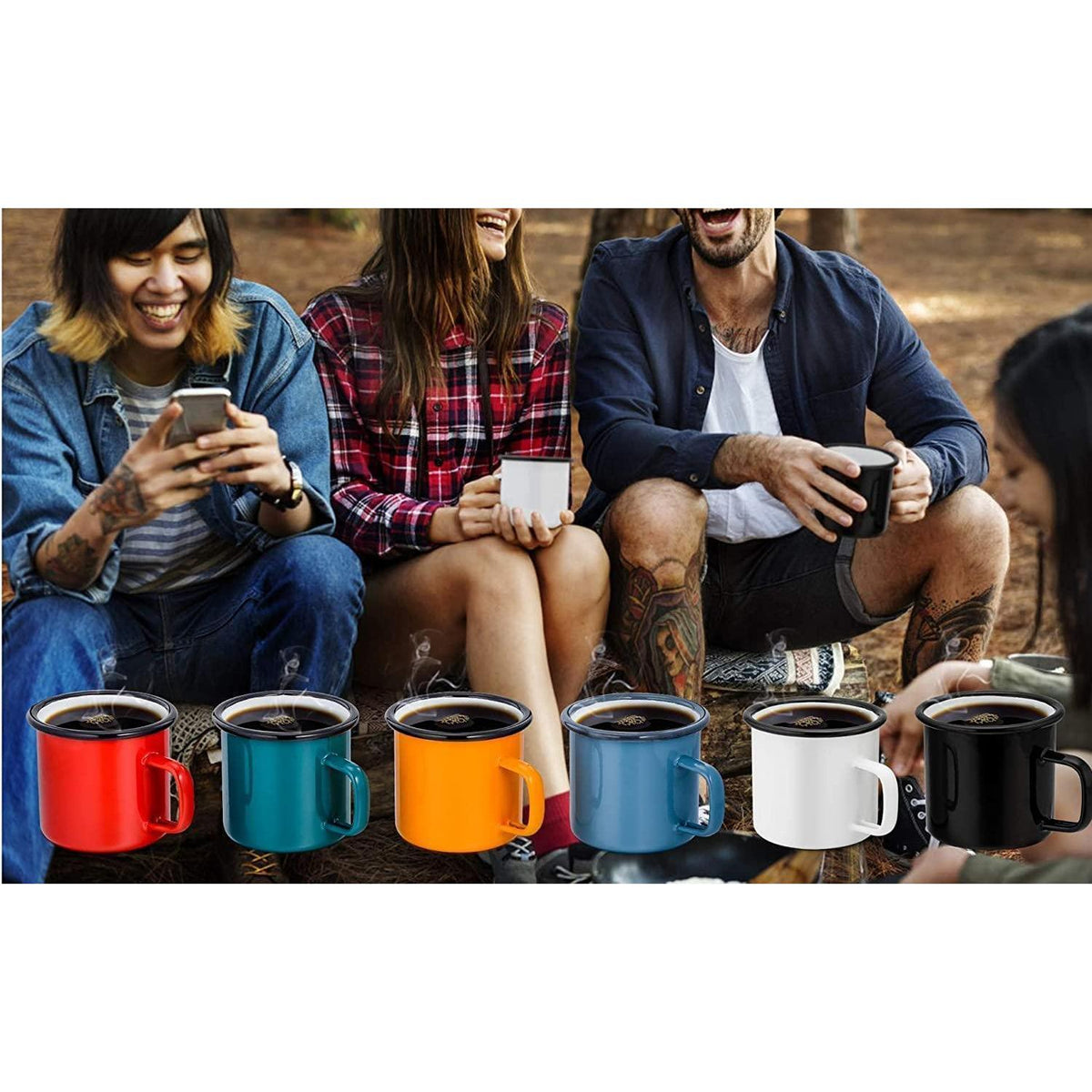 Emaille Tassen Set 6er-Set, 350ml, Farbenfroh für Camping & Zuhause