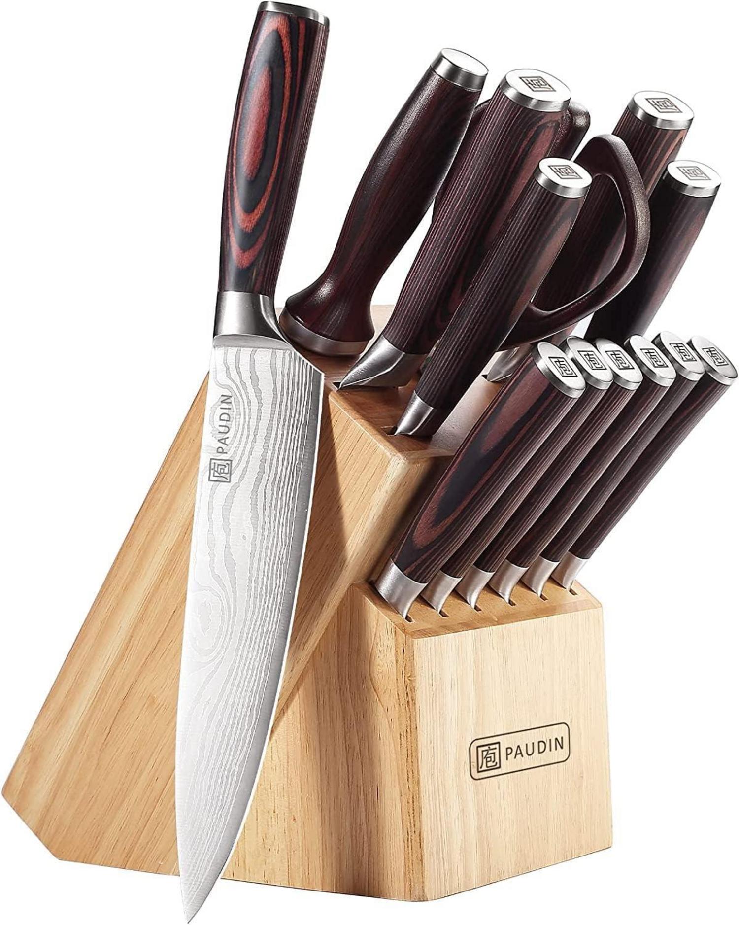 Messerblock Set 14-teilig Edelstahl Küchenmesser Holzblock
