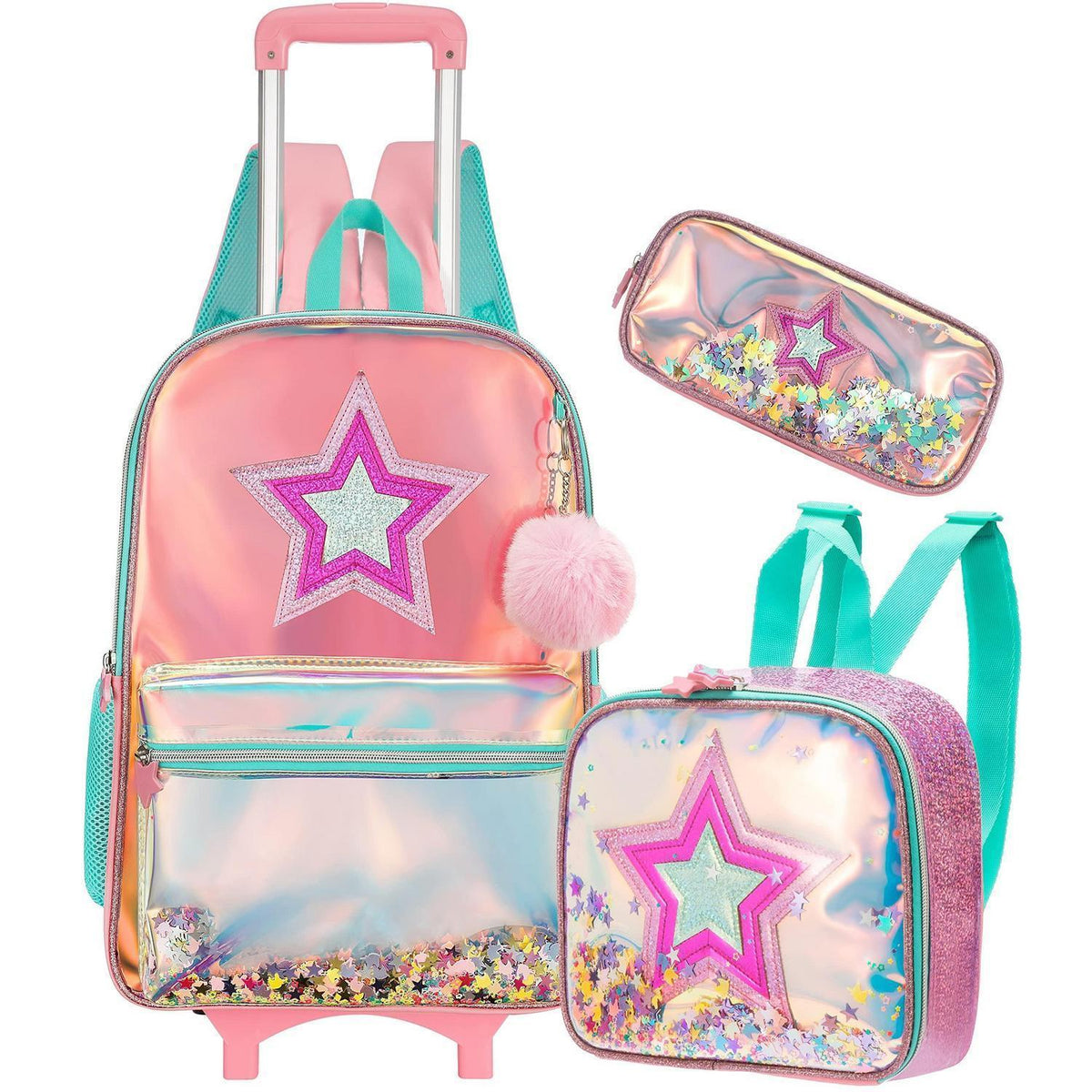 Rollrucksack Einhorn für Mädchen mit Brotdose & Federmäppchen