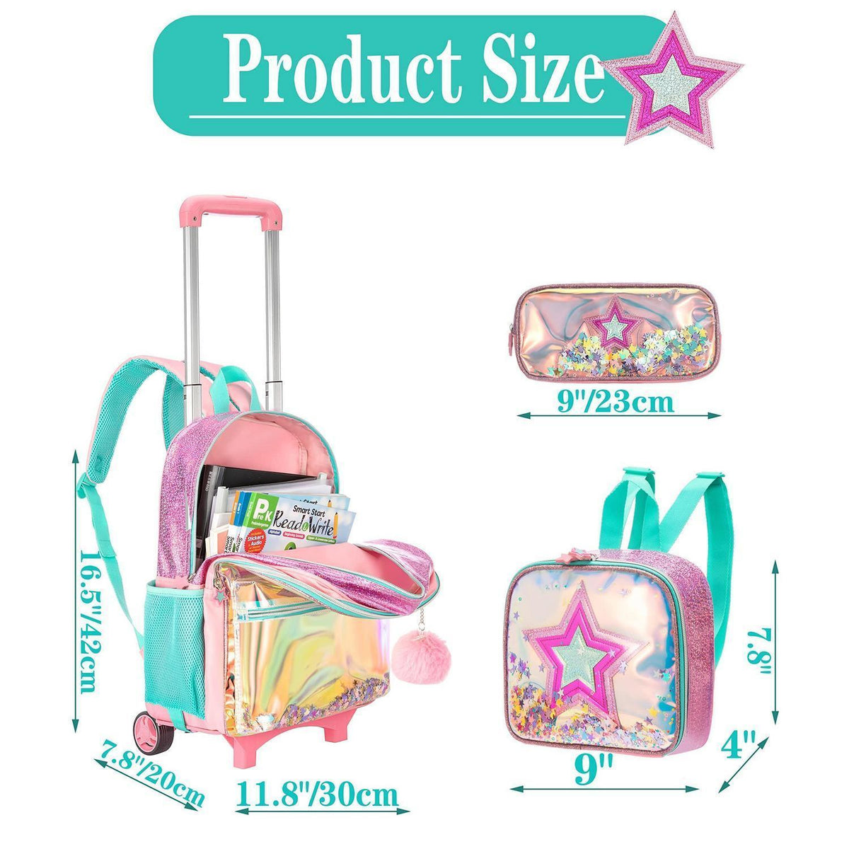 Rollrucksack Einhorn für Mädchen mit Brotdose & Federmäppchen