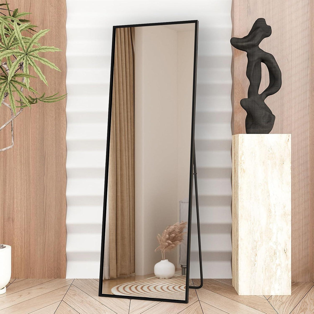 Ganzkörperspiegel 140x50cm – Freistehend, Hängend, Schwarz