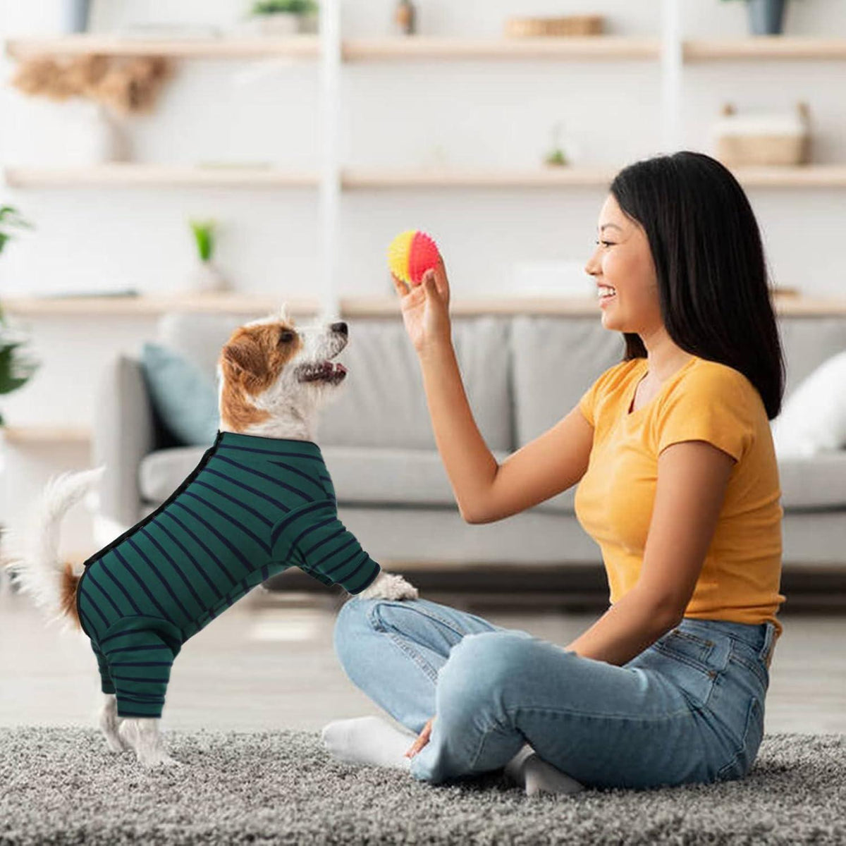 Hundebody Grün Nach Op Kastration Body Hund Langarm XS- XL