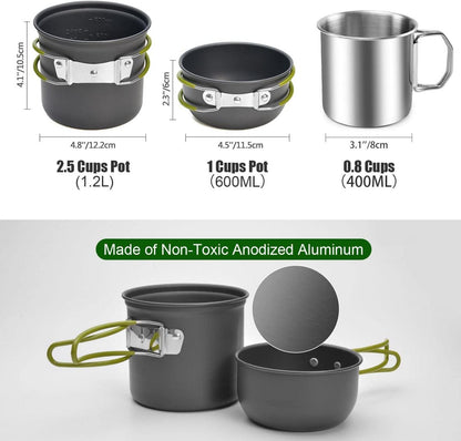 Odoland Camping Kochgeschirr Set Outdoor Edelstahl Tasse Topf Pfanne