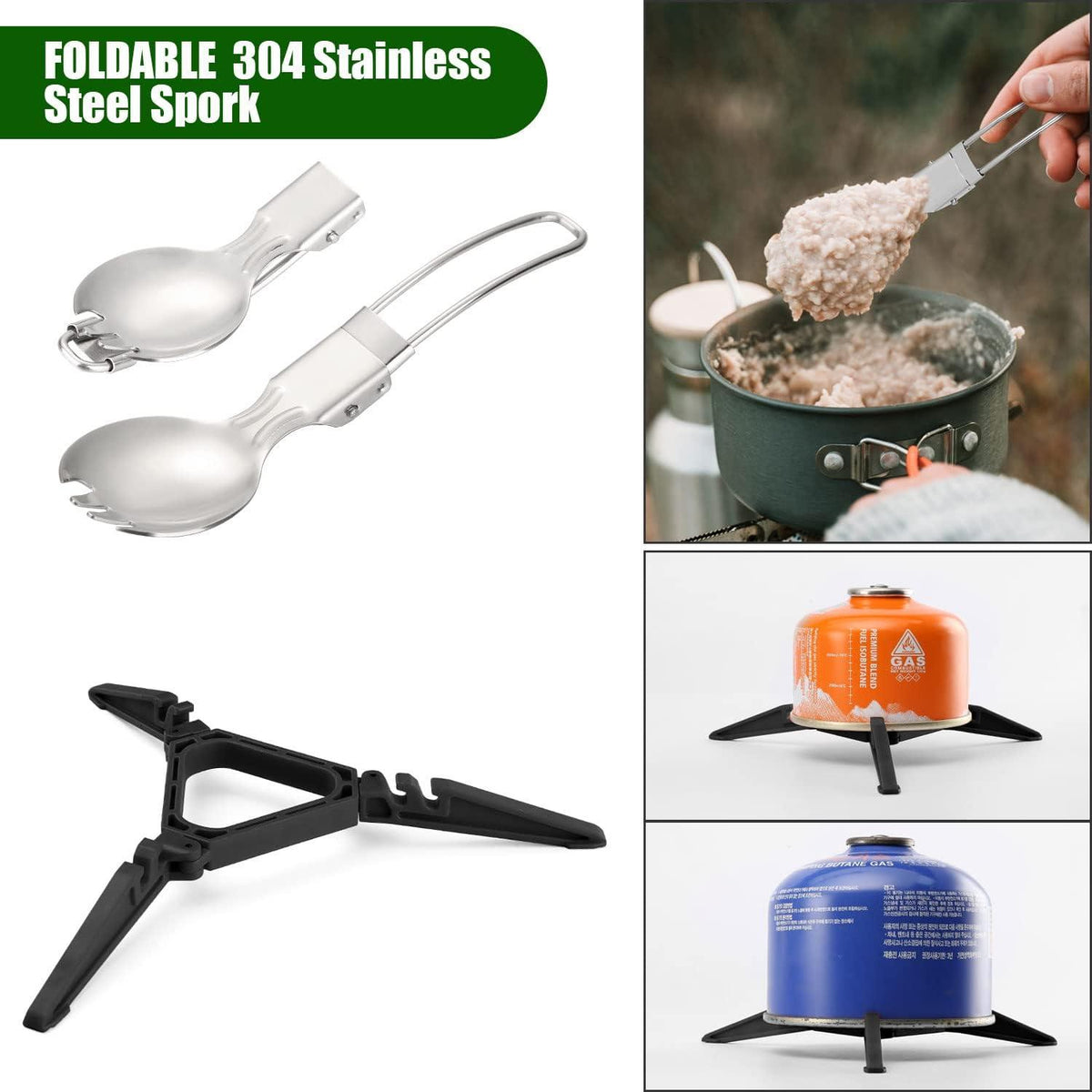 Odoland Camping Kochgeschirr Set Topf Pfanne Mini Rucksackkocher Tasse Spork