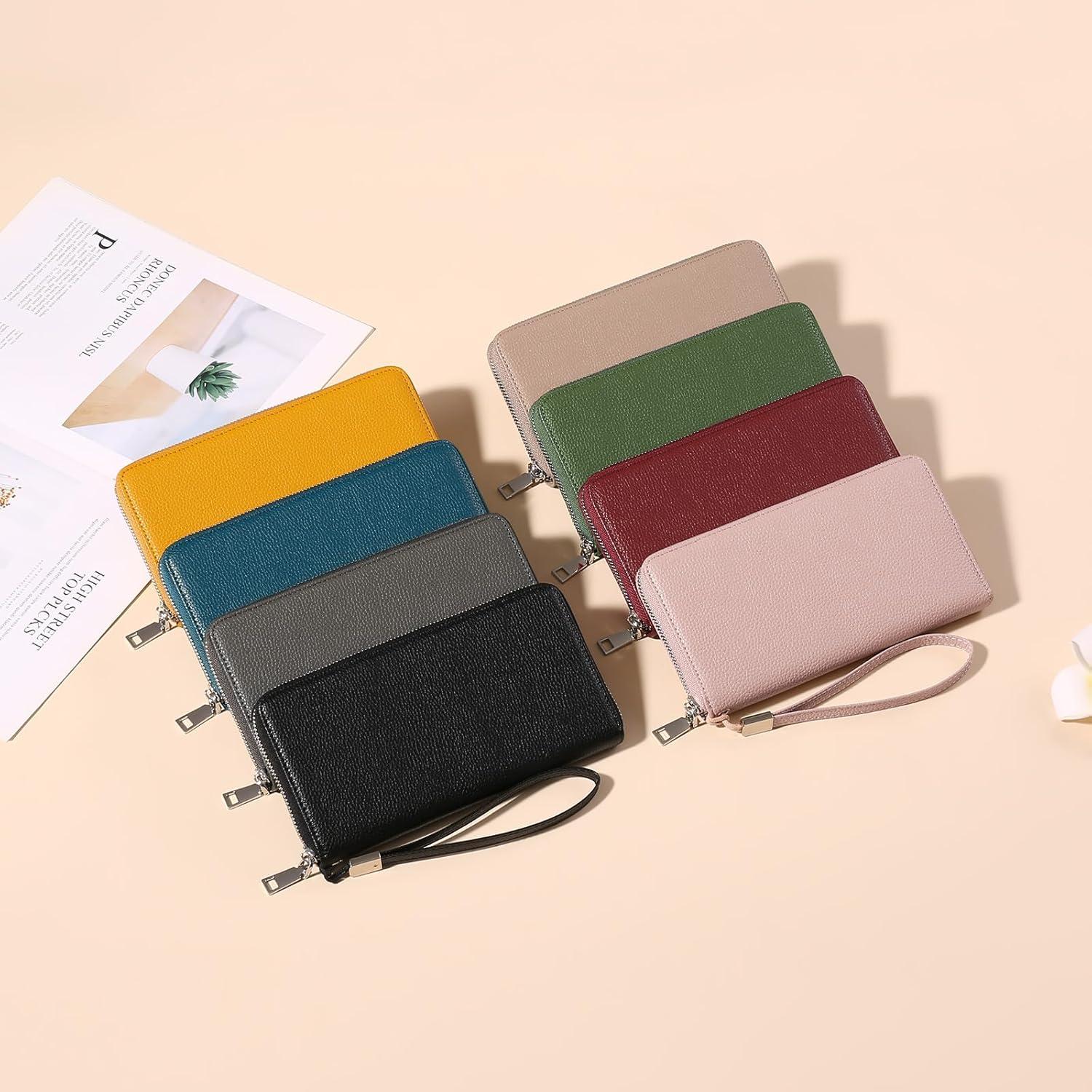 Damen Geldbörse groß RFID Leder Geldbörsen Kupplung grün