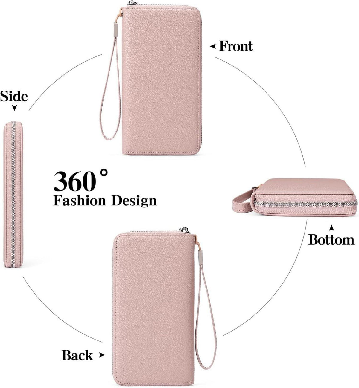 Damen Geldbörse RFID Leder große Kapazität Kupplung Ab-rosa