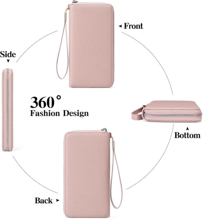 Damen Geldbörse RFID Leder große Kapazität Kupplung Ab-rosa