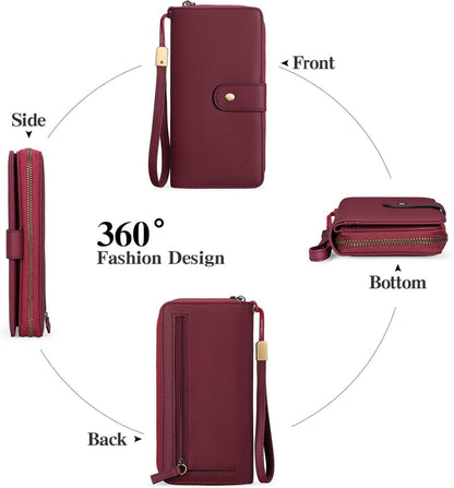 Damen Geldbörse Groß RFID Schutz 14 Kartenfächer Leder Bordeaux
