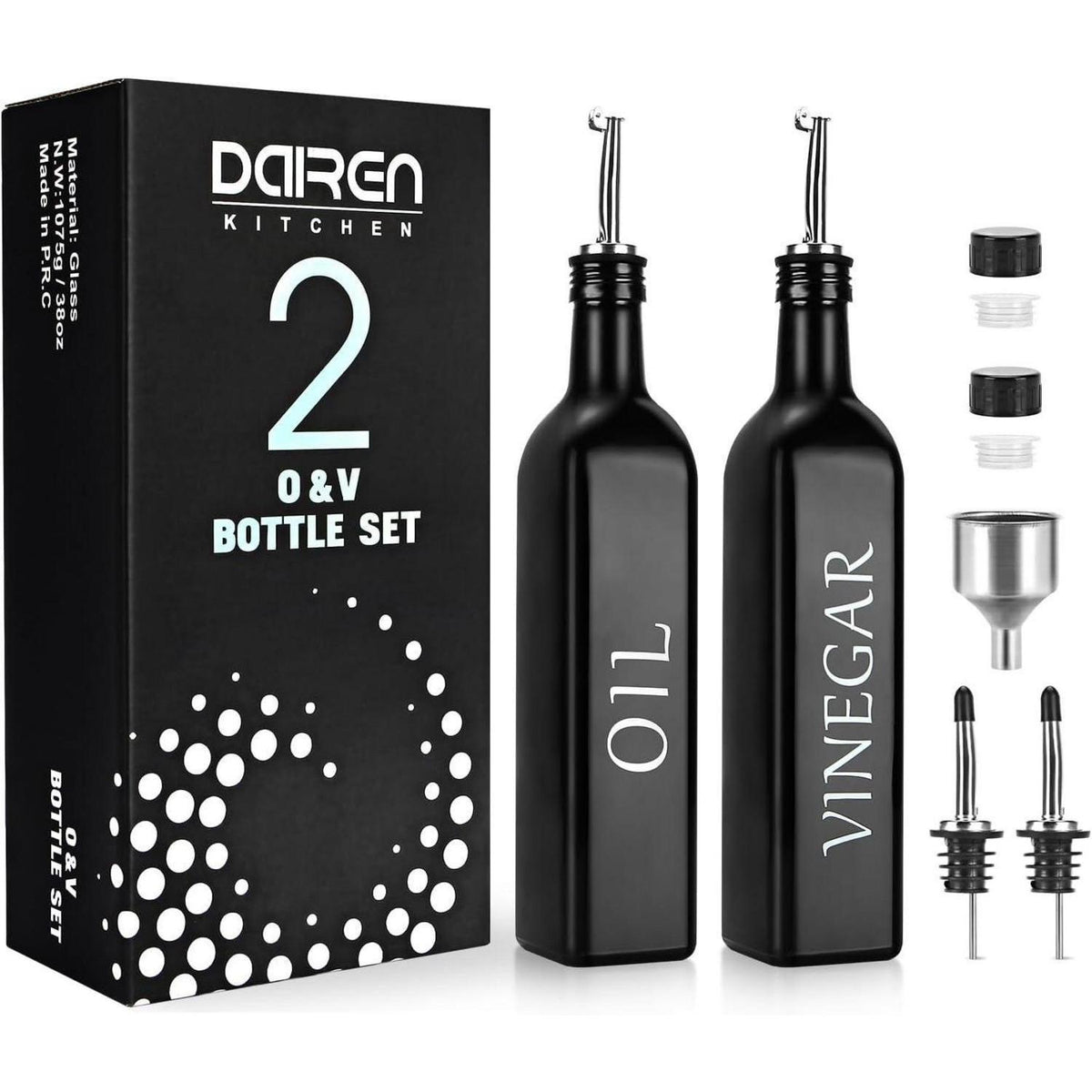 Öl- & Essig Spender Set Glas 500ml mit Edelstahl Ausgießer