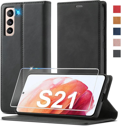 Samsung Galaxy S21 Handyhülle Leder Flip Wallet mit Schutzfolie
