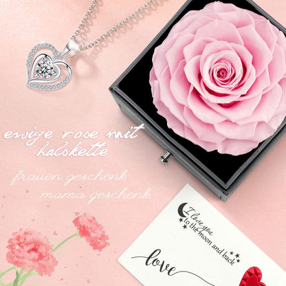 Ewige Rose Halskette Ohrringe Geschenkbox für Frauen - Rosa