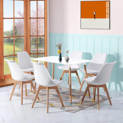 8 Esszimmerstühle Buche Holz, skandinavisches Design, weiß