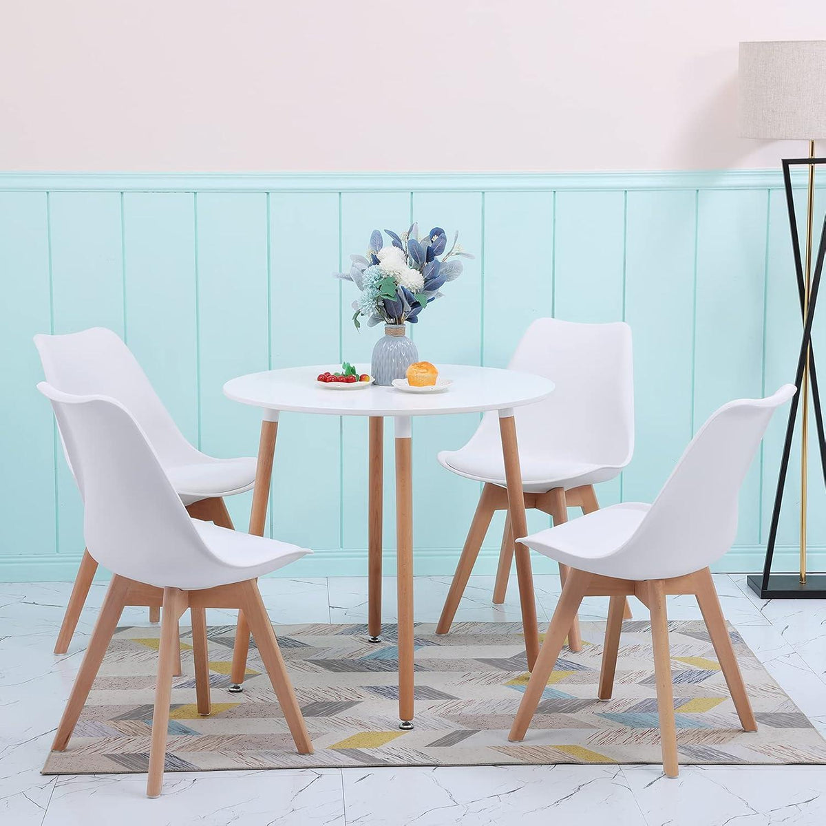 8 Esszimmerstühle Buche Holz, skandinavisches Design, weiß